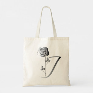 Monogram J Handgeschreven met Roos Tote Bag