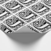 Monogram J Initiaal Black en White Art Deco Cadeaupapier (Hoek)