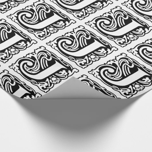 Monogram J Initiaal Black en White Art Deco Cadeaupapier (Hoek)