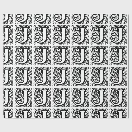 Monogram J Initiaal Black en White Art Deco Cadeaupapier (Vlak)