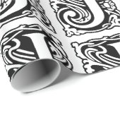 Monogram J Initiaal Black en White Art Deco Cadeaupapier (Rol Hoek)