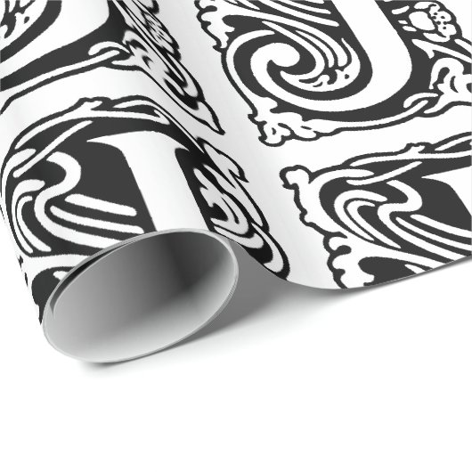 Monogram J Initiaal Black en White Art Deco Cadeaupapier (Rol Hoek)