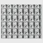 Monogram J Initiaal Black en White Floral Pattern Cadeaupapier (Vlak)