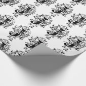 Monogram J Initiaal Black en White Floral Pattern Cadeaupapier (Hoek)