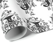 Monogram J Initiaal Black en White Floral Pattern Cadeaupapier (Rol Hoek)