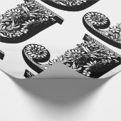 Monogram J Initiaal Black en White Floral Pattern Cadeaupapier (Hoek)
