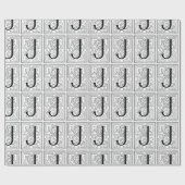 Monogram J Initiaal Black en White Scroll Pattern Cadeaupapier (Vlak)