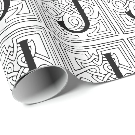 Monogram J Initiaal Black en White Scroll Pattern Cadeaupapier (Rol Hoek)
