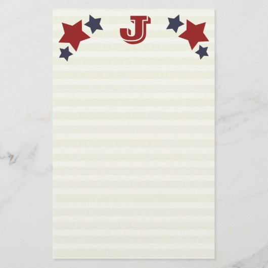 Monogram J / Initiaal J Stars & Stripes Stationery Briefpapier (Voorkant)