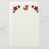 Monogram J / Initiaal J Stars & Stripes Stationery Briefpapier (Voorkant / Achterkant)