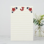 Monogram J / Initiaal J Stars & Stripes Stationery Briefpapier (Staand voorkant)