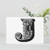 Monogram J Initiaal Zwart en Wit Bloem Motief  Feestdagenkaart (Staand voorkant)