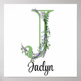 Monogram J Lavender Eucalyptus kinderkamer poster