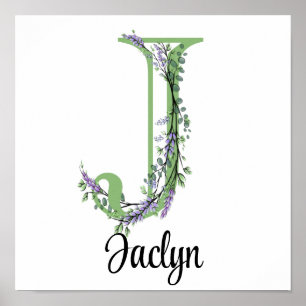 Monogram J Lavender Eucalyptus kinderkamer poster