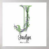 Monogram J Lavender Eucalyptus nursery Poster (Voorkant)