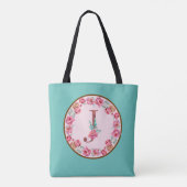 Monogram J Letter met Peony Flower Afbeelding Canv Tote Bag (Achterkant)