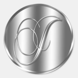 Monogram J Silver Color Wedding Invitation Holiday Ronde Sticker