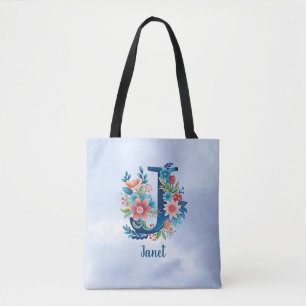 Monogram 'J' SJABLOON bloemenontwerp Tote Bag