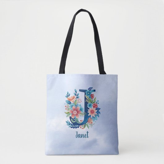 Monogram 'J' SJABLOON bloemenontwerp Tote Bag (Voorkant)