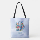 Monogram 'J' SJABLOON bloemenontwerp Tote Bag (Achterkant)