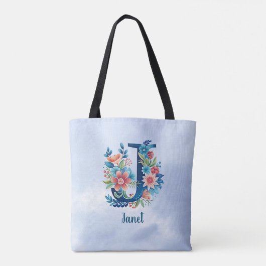 Monogram 'J' SJABLOON bloemenontwerp Tote Bag (Achterkant)