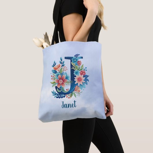 Monogram 'J' SJABLOON bloemenontwerp Tote Bag (Dichtbij)