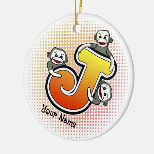Monogram J Sock Monkey Keramisch Ornament (Links)