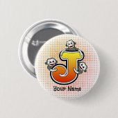 Monogram J Sock Monkey pin-knop Ronde Button 5,7 Cm (Voorkant /achterkant)