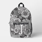 Monogram "J" Sunflower Pattern Black and White DIY Bedrukte Rugzak (Voorkant)
