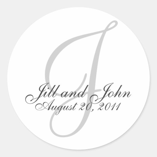 Monogram J Wedding White Bride Groom Seal Sticker (Voorkant)