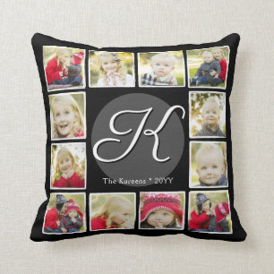 Monogram Jaar in Afbeeldingen 12 Foto Collage Blac Kussen