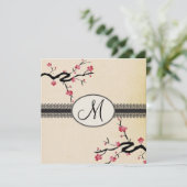 monogram japanese kers bloesems bruiloft kaart (Staand voorkant)