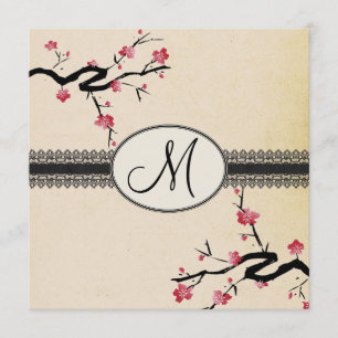 monogram japanese kers bloesems bruiloft kaart