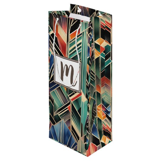 Monogram Jazzy Geometrisch Elegant Klassiek Boho Wijn Cadeautas (Achterkant Gekanteld)