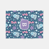 Monogram | Jellyfish & Seapaarden | Blauw Paars Fleece Deken (Voorkant (Horizontaal))