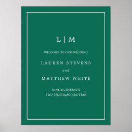 Monogram Jewel Tone Emerald Green Welkomsthuwelijk Poster