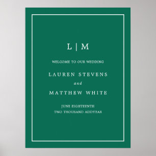 Monogram Jewel Tone Emerald Green Welkomsthuwelijk Poster
