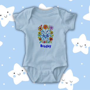 Monogram Jongensnaam - Schattigee spin in blauw Romper