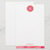 MONOGRAM joodse ster vet blok koraalroze goud Briefpapier (Voorkant / Achterkant)