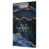 Monogram Jouw naam Navy Blauw Goud Marmer Klembord (Links)