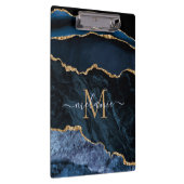 Monogram Jouw naam Navy Blauw Goud Marmer Klembord (Rechts)