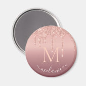 Monogram Jouw naam Roos Gold Blush Glitter Sparkle Magneet (Voorkant / Achterkant)