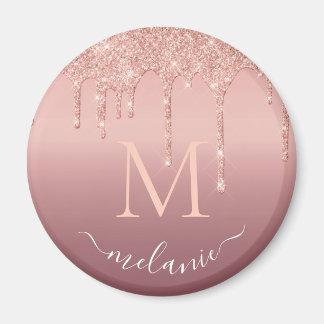 Monogram Jouw naam Roos Gold Blush Glitter Sparkle Magneet