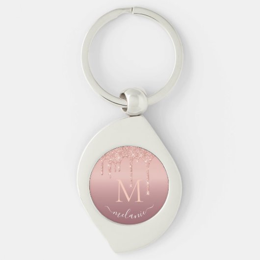 Monogram Jouw naam Roos Gouden Glitter Sleutelhang Sleutelhanger (Voorkant)
