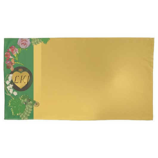 Monogram Jubileum Bloemen Groen/Goud Kussensloop (Voorkant-Links)