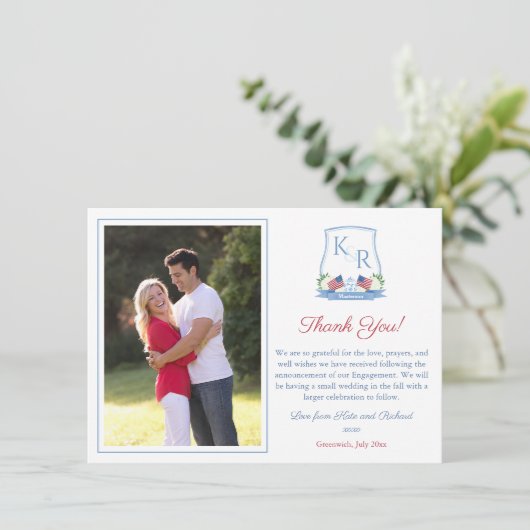 Monogram Juli 4e Verloving Bruiloft Foto Bedankkaart (Staand voorkant)