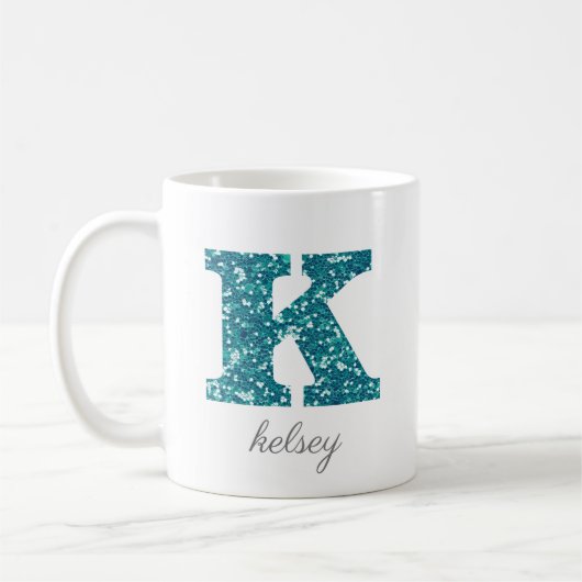 Monogram K blauwe glitter Mok (Links)