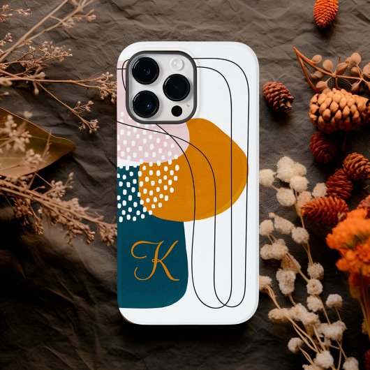 Monogram K Blauwgroen Sinaasappel Boho Abstracte K Case-Mate iPhone Case