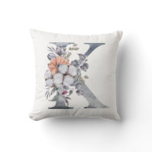 Monogram K, bloemenschildering in waterverf blauw