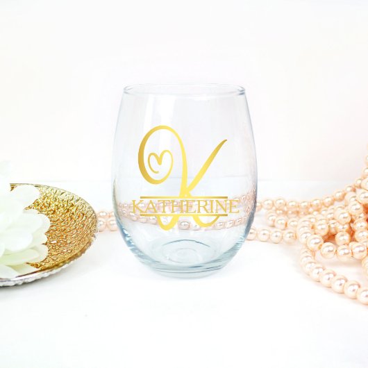 Monogram K Bruidsmeisje Cadeau, Modern Eerlijk Wijnglas Zonder Voet
